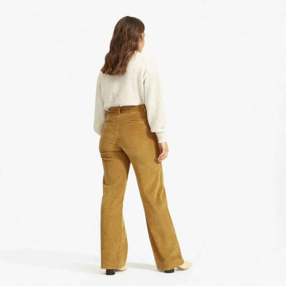 Everlane Corduroy Wide Leg Pants Trousers High Rise Mustard Brown Cotton Sz 2 - Picture 2 of 15